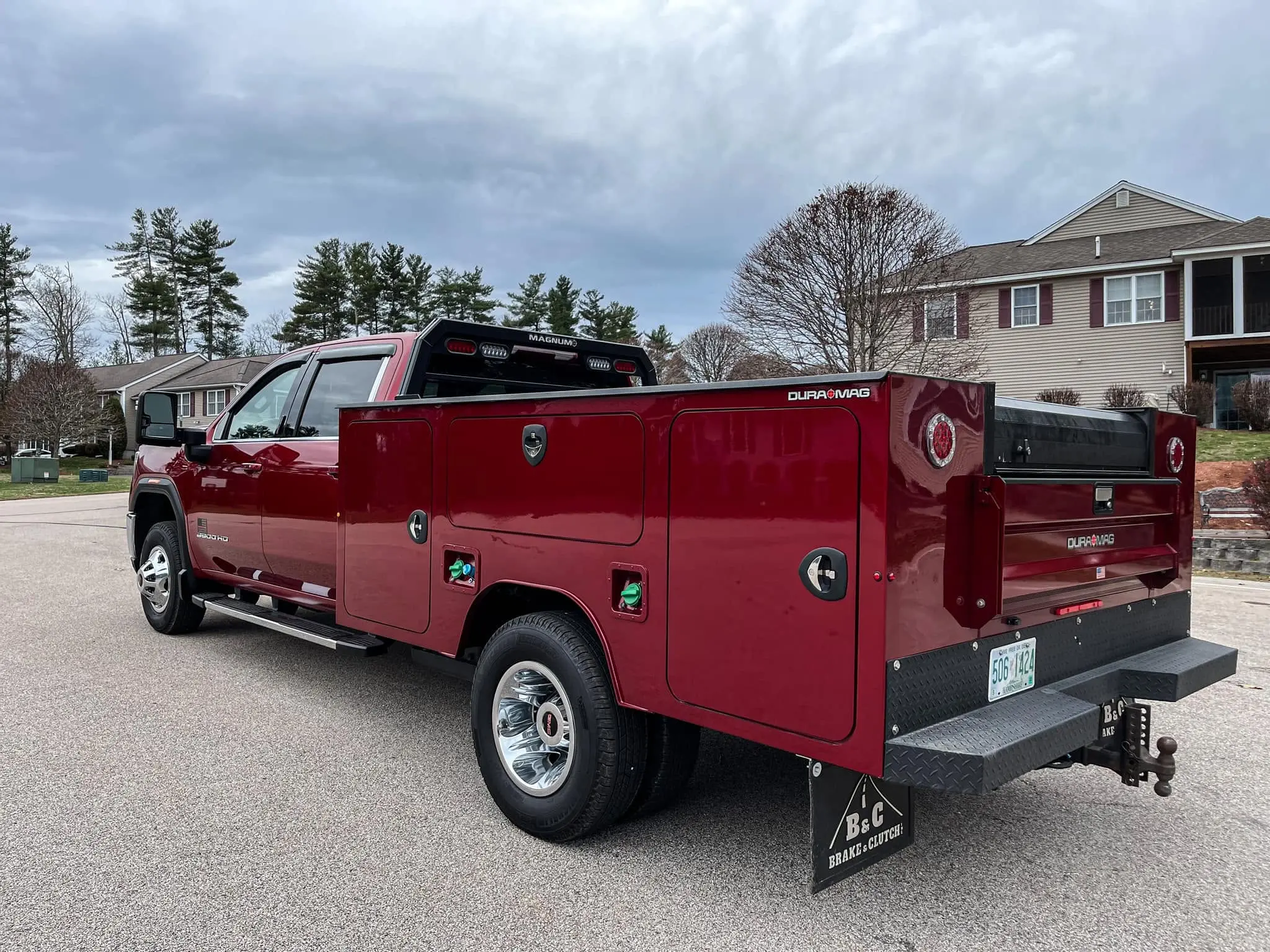 Red GMC commercial service truck detailed by Midnight Detailing in Southern New Hampshire