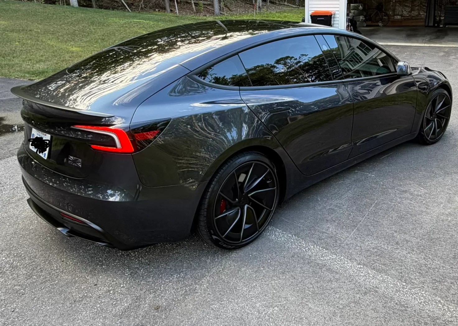 Rear view of Tesla Model 3 Performance after ceramic coating by Midnight Detailing